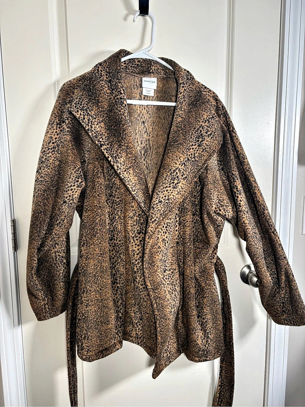Decorated Originals Leopard Animal Print Faux Fur Fleece Belted Jacket Fleece